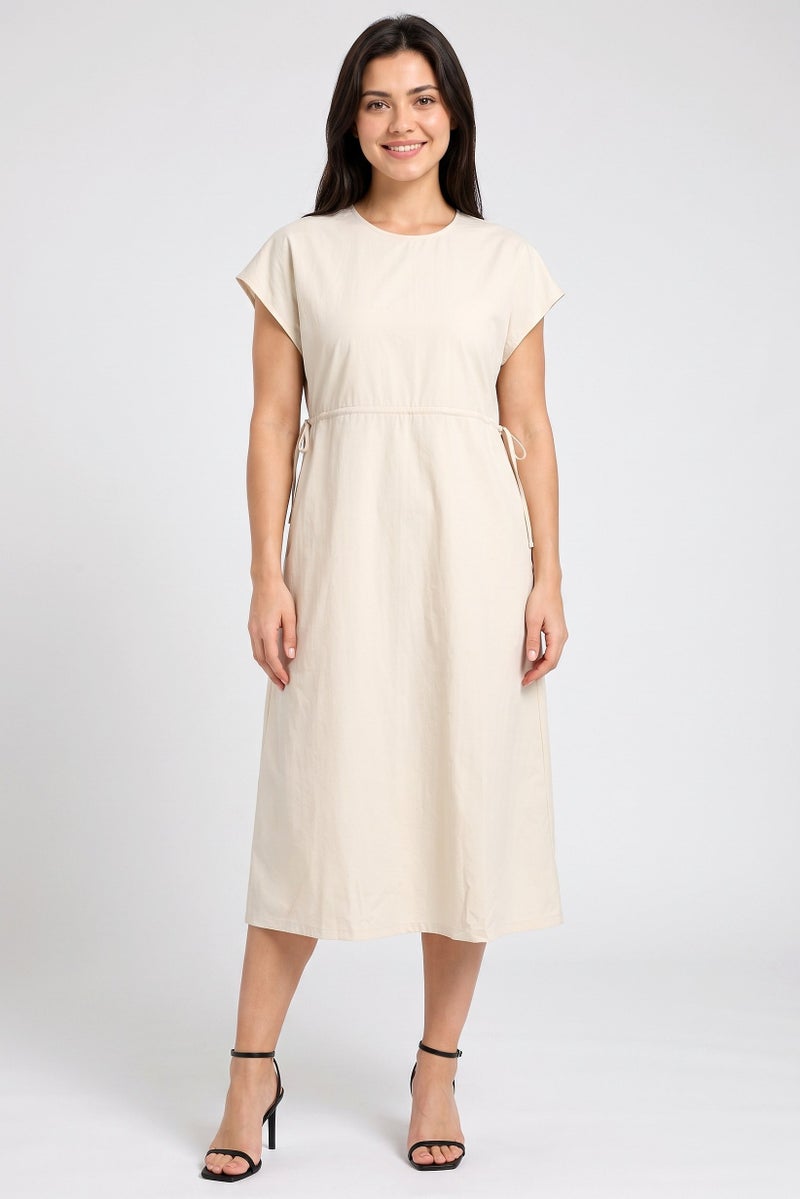 Threadbare Women Plain Midi Dress, Beige - Image 1