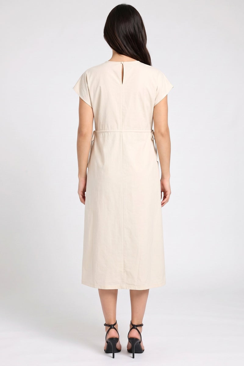 Threadbare Women Plain Midi Dress, Beige - Image 4
