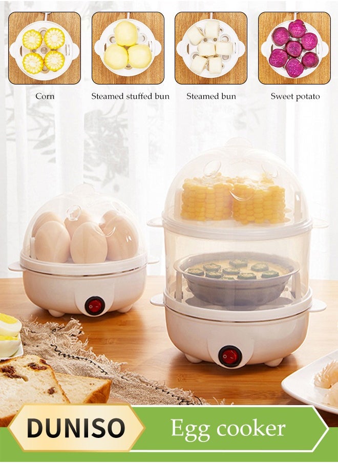 DUNISO Double Layer Egg Cooker, Multifunctional Electric Steam Egg Boiler, Quick Egg Boiler With Handle， Automatic Power Off, High Temperature Resistance,Can Cook 14 Eggs, 350W, 15 * 21cm  - Image 1