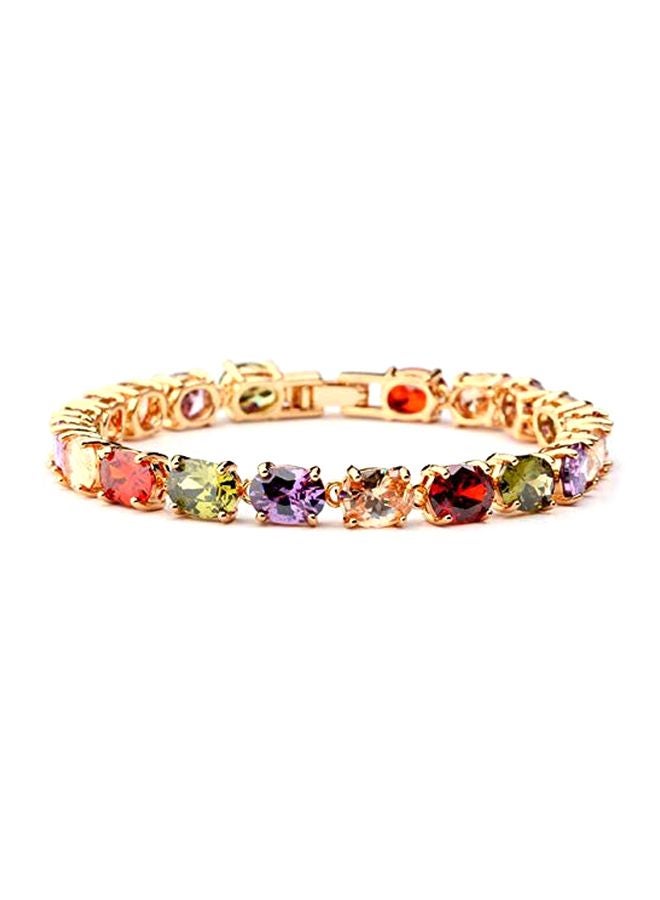 Copper 18 Karat Gold Plated Diamond And Zircon Stone Studded Bangle Bracelet 