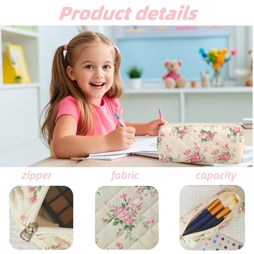 Carry bloom Pencil Pouch Cute Pencil Case for Girls Aesthetic Pencil Bag with Zipper Pen Cases School Supplies Makeup Bag (2 flower pink) - Image 3