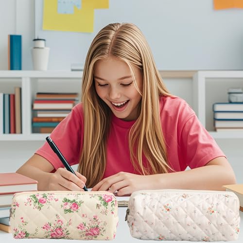 Carry bloom Pencil Pouch Cute Pencil Case for Girls Aesthetic Pencil Bag with Zipper Pen Cases School Supplies Makeup Bag (2 flower pink) - Image 5