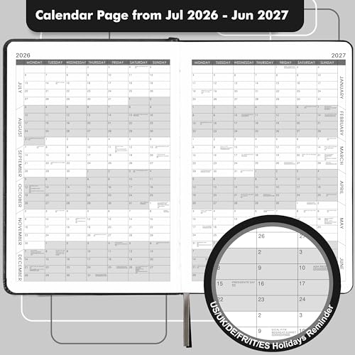 Lemome Daily Planner 2026-2027 - Diary 2026-2027, Appointment Book with Tabs, Pen Loop, Bookmarks, Inner Pocket, July 2026 to June 2027, 5.75" x 8.25" - Image 4