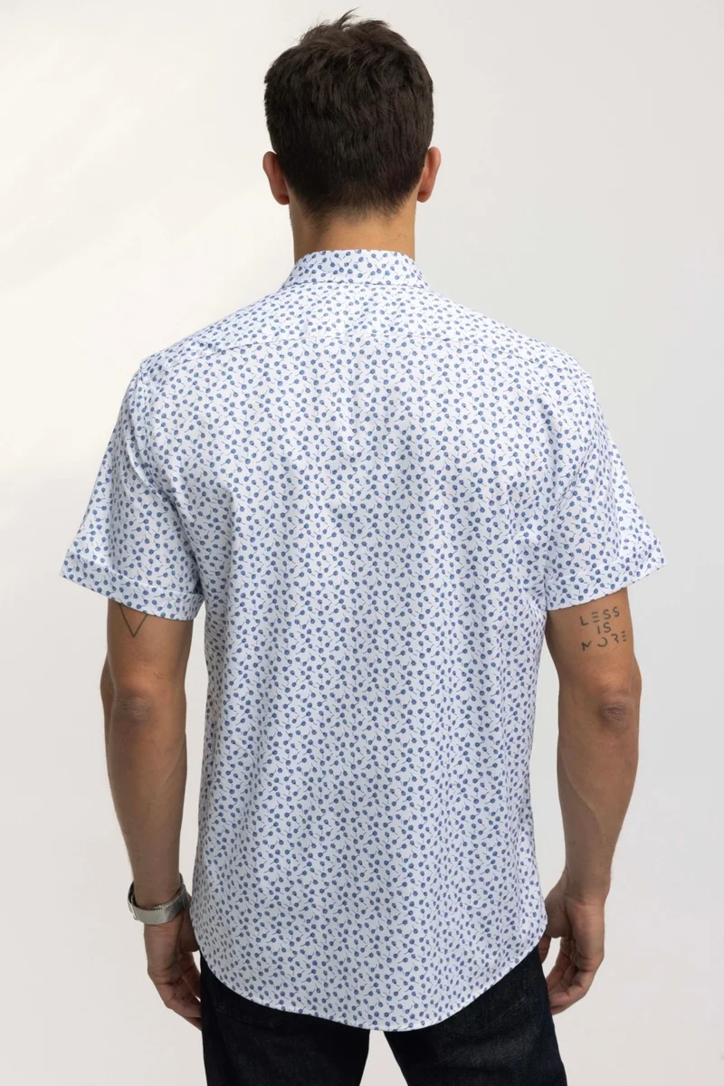 تودورس Men's Regular Fit Classic Cut Printed Lycra Collar Hidden Button White Shirt