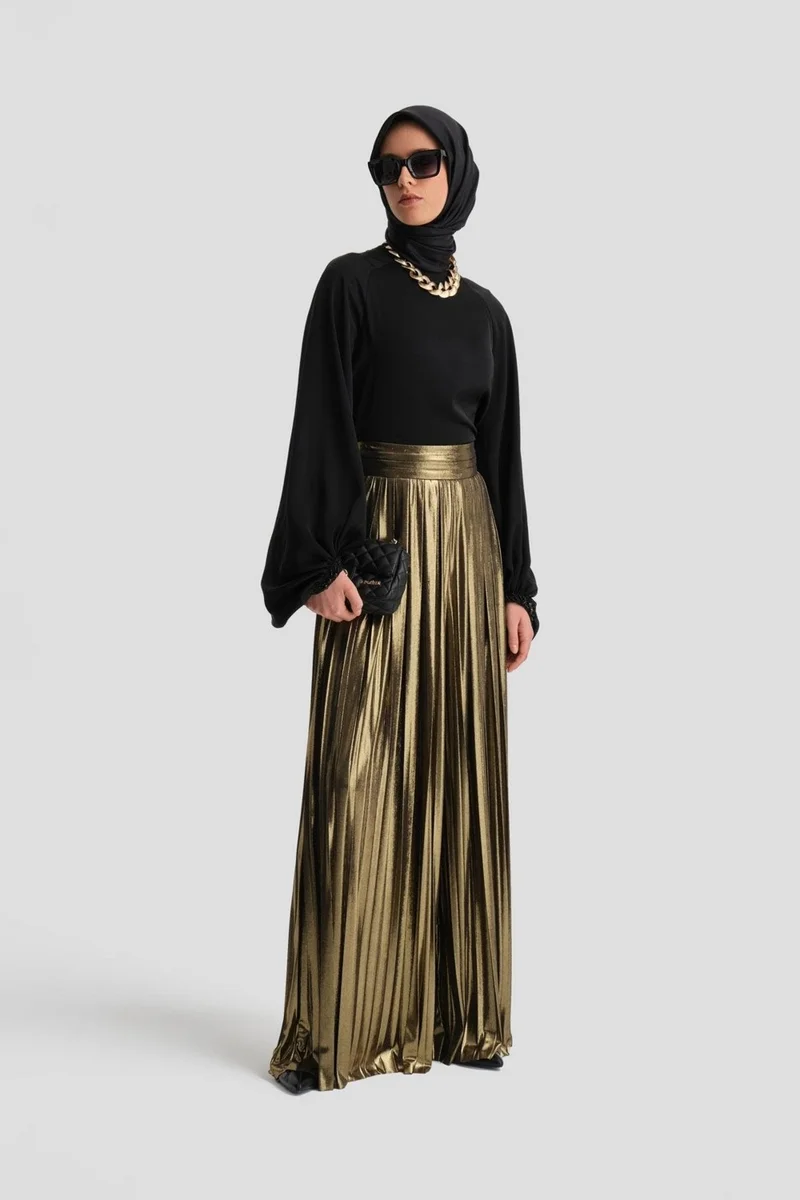 ARMINE Glittery Fabric Pleated Trousers 24K2701 Gold