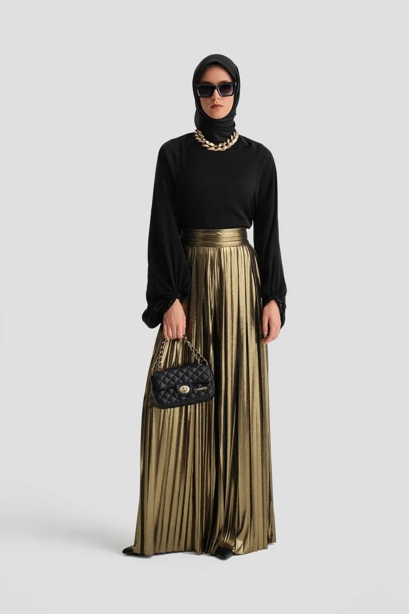 ARMINE Glittery Fabric Pleated Trousers 24K2701 Gold