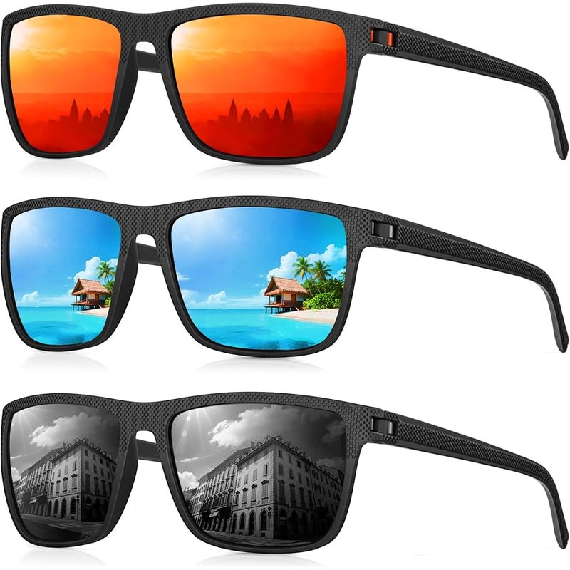 CIFOYA Mens Sunglasses, Polarized Sunglasses Men Womens Trendy Square for Driving Fishing Sun Glasses UV400 Protection 3 Pack - Image 1