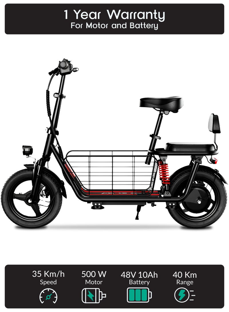 Windhorse C3 Electric Scooter 500W Motor Peak 850W 50KM/H 48V 10Ah Battery 40KM Range Dual Seat Dual Suspension 14” Tires Storage Basket LED Display Black - Image 1