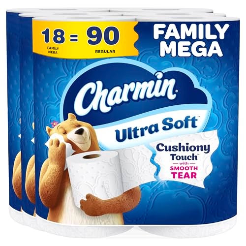 Charmin ورق تواليت شارمين فائق النعومة لمسة مريحة 18 لفة عائلية مميزة 90 لفة عادية - Image 2