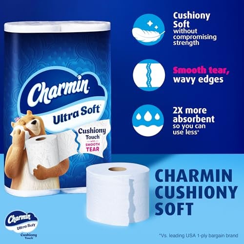 Charmin ورق تواليت شارمين فائق النعومة لمسة مريحة 18 لفة عائلية مميزة 90 لفة عادية - Image 5