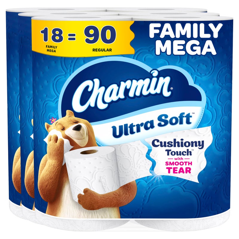 Charmin ورق تواليت شارمين فائق النعومة لمسة مريحة 18 لفة عائلية مميزة 90 لفة عادية - Image 3