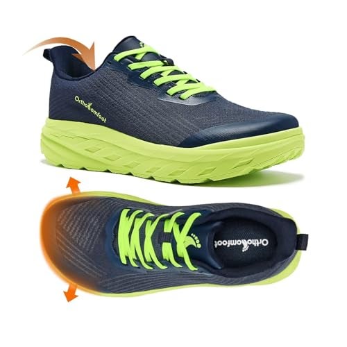 OrthoComfoot Orthopedic Diabetic Slip-On Men's Wide Shoes: Comfortable Arch Support Sneakers, Plantar Fasciitis Wide Toe Box Work Tennis Outdoor Walking Shoes for Swollen Feet Pain, Dark Blue Size 12 - Image 1