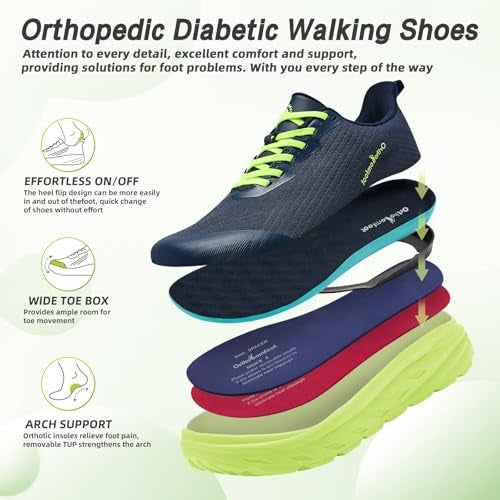 OrthoComfoot Orthopedic Diabetic Slip-On Men's Wide Shoes: Comfortable Arch Support Sneakers, Plantar Fasciitis Wide Toe Box Work Tennis Outdoor Walking Shoes for Swollen Feet Pain, Dark Blue Size 12 - Image 3