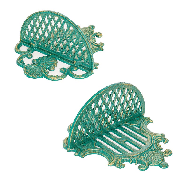 Sungmor 2PC Gothic Floating Shelves for Wall, Heavy-duty Cast Iron Wall Mounted Shelf, Small Old-fashioned Wall Display Ledges, Pretty Greenish-blue Wall Hanging Shelves for Indoor Outdoor Wall Decor - Image 5