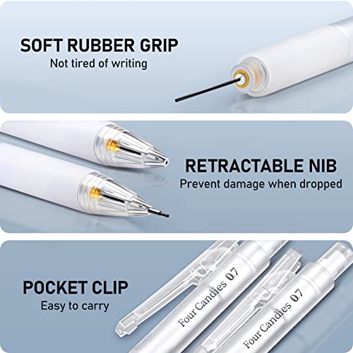 Four Candies Cute Mechanical Pencil Set with Case - 3PCS Pencils 0.7mm with 180PCS HB Lead Refills, 3PCS Erasers, 9PCS Eraser Refills, White Clear Mechanical Pencil for Students Drawing, Writing - Image 5