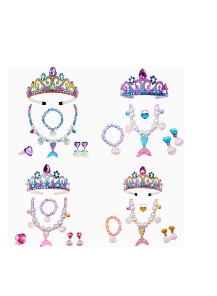 Children's Rainbow Mermaid Shell Earrings, Bracelet, Crown Crown Headwear Set, Ear Clip, Party Dress Up - Image 2