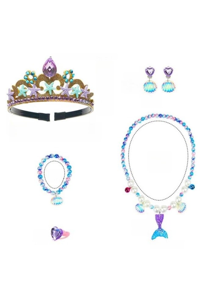 Children's Rainbow Mermaid Shell Earrings, Bracelet, Crown Crown Headwear Set, Ear Clip, Party Dress Up - Image 4