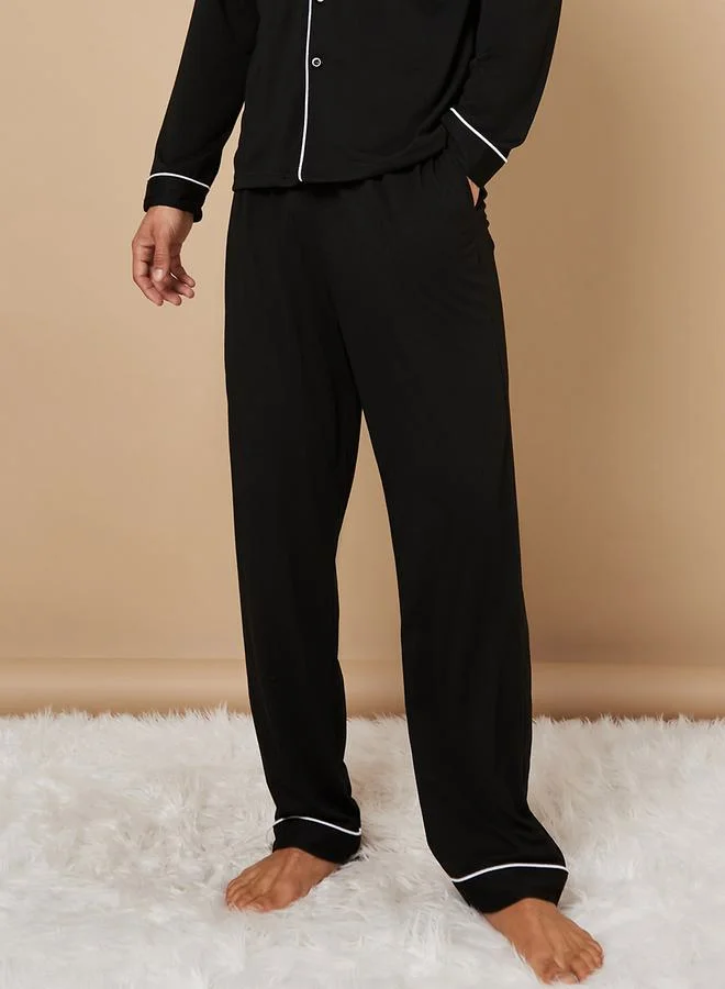 Styli Piping Detail Long Sleeves Shirt and Pyjama Nightwear Set