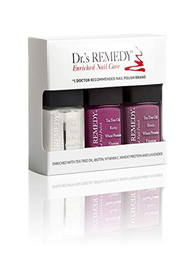 Dr.'s Remedy All Natural Vegan Nail Polish Brilliant Berry Organic NonToxic 3 Piece Quick Dry Long Lasting  Total TwoInOne Glaze Brave Berry Mindful Mulberry  - Image 1