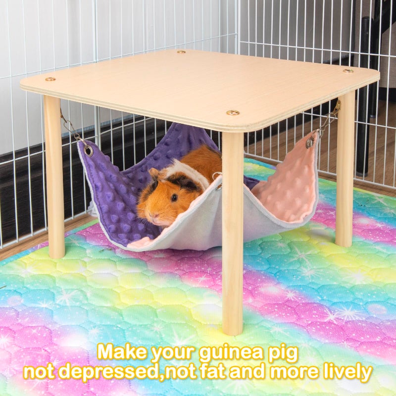 BESNEW Enlarged Guinea Pig Hammock with Wooden Stand,Small Animal Hanging Bed Large Platform for Guinea Pigs Bunny Ferret Hamster Hiding Sleeping 13L x 13W x 11H in - Image 2