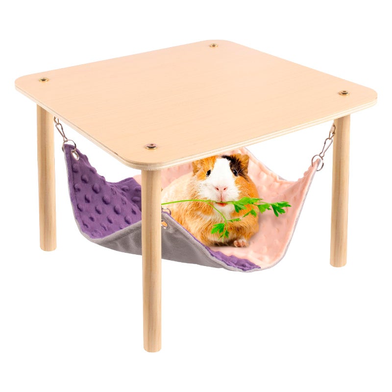 BESNEW Enlarged Guinea Pig Hammock with Wooden Stand,Small Animal Hanging Bed Large Platform for Guinea Pigs Bunny Ferret Hamster Hiding Sleeping 13L x 13W x 11H in - Image 1