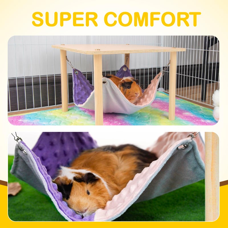 BESNEW Enlarged Guinea Pig Hammock with Wooden Stand,Small Animal Hanging Bed Large Platform for Guinea Pigs Bunny Ferret Hamster Hiding Sleeping 13L x 13W x 11H in - Image 3