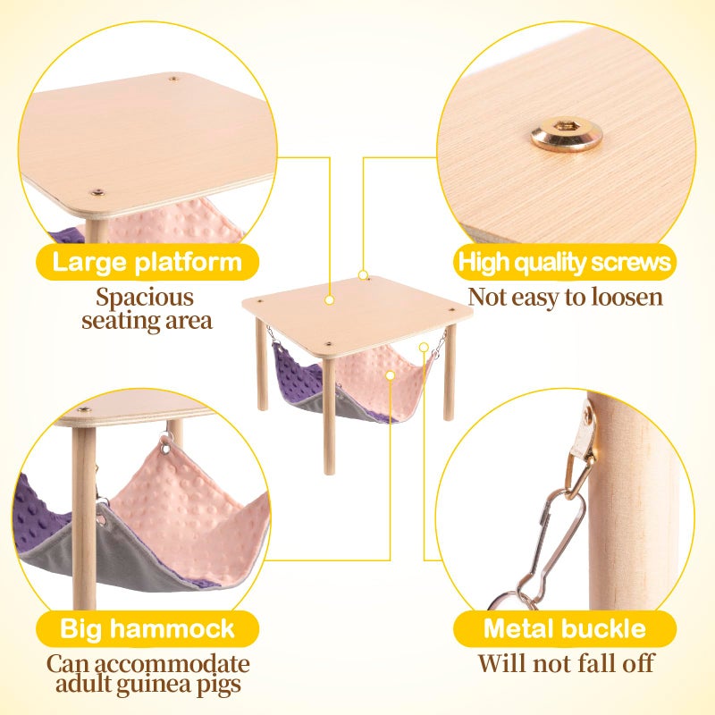 BESNEW Enlarged Guinea Pig Hammock with Wooden Stand,Small Animal Hanging Bed Large Platform for Guinea Pigs Bunny Ferret Hamster Hiding Sleeping 13L x 13W x 11H in - Image 5