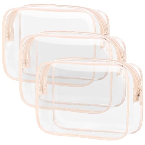 PACKISM TSA Approved Toiletry Bag  3 Pack Upgrade ColorEdged Clear Makeup Bag Clear Toiletry Bag For Traveling Fits Various Storage Needs Pink