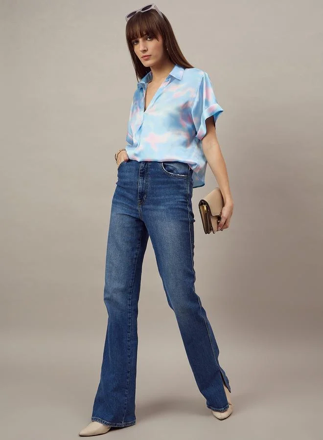 Kuwarii Blue Tie-Dye Print Relaxed Fit Top