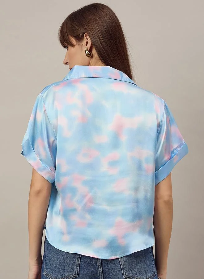 Kuwarii Blue Tie-Dye Print Relaxed Fit Top
