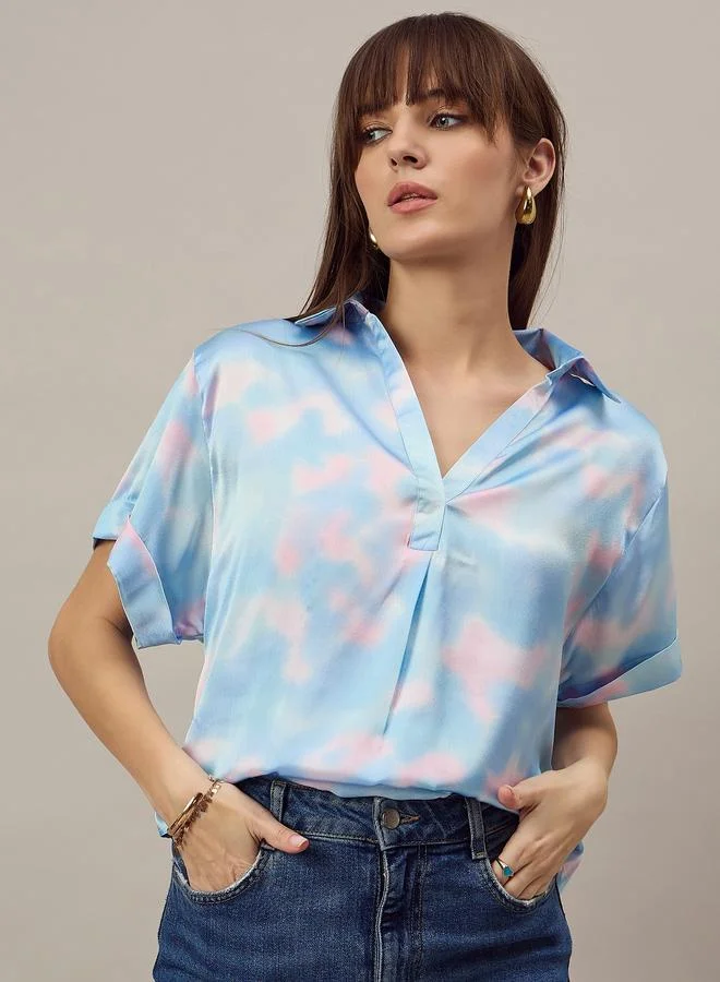Kuwarii Blue Tie-Dye Print Relaxed Fit Top
