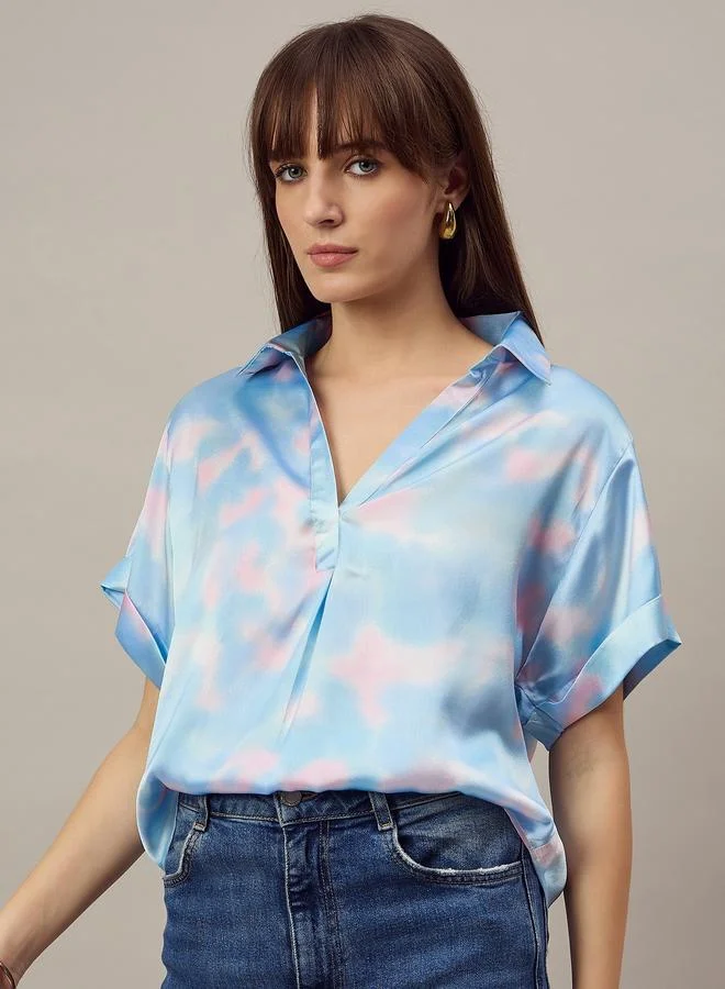 Kuwarii Blue Tie-Dye Print Relaxed Fit Top