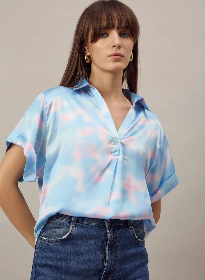 Kuwarii Blue Tie-Dye Print Relaxed Fit Top