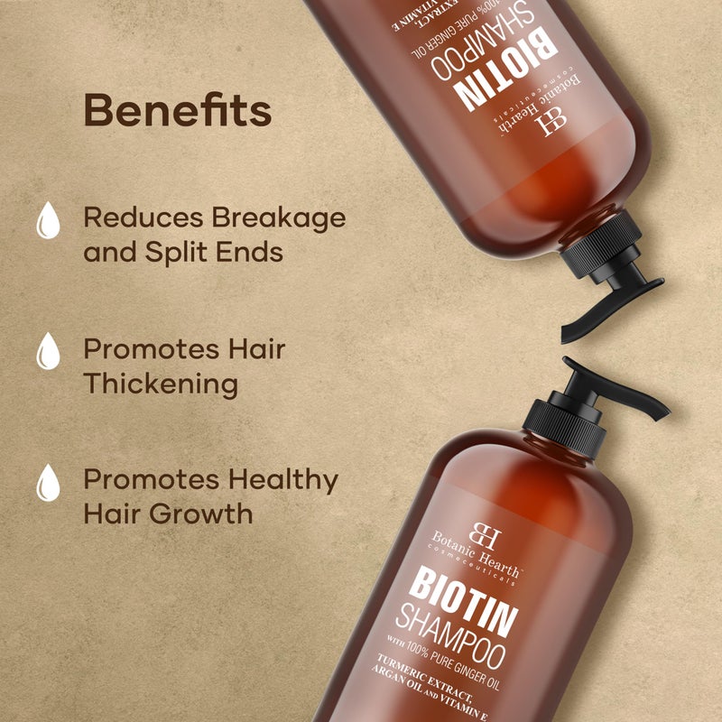 Botanic Hearth Biotin Shampoo with 100% Pure Ginger Oil | Sulfate & Paraben | Free | Enriched with Turmeric Extract, Argan Oil & Vitamin E | for All Hair Types | 16 Fl. Oz - Image 4
