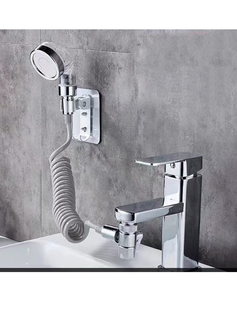 SYOSI Handheld Shower Head and Hose Set 1.5m High Pressure Handheld Shower Head Set Increase Pressure Sink Hose Attachment Shower Assembly Handheld Spray No Punching Required for Bathroom and Kitchen - Image 3