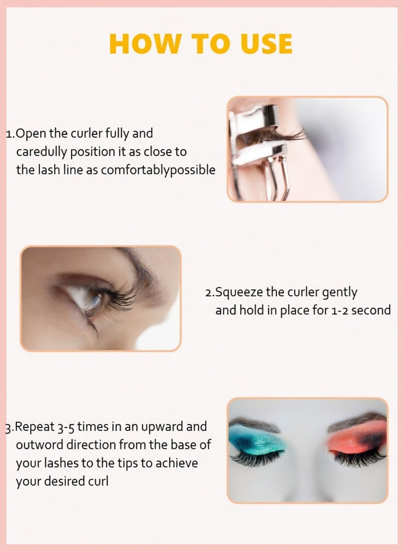 JMEILI 6Pcs Eyelash Curlers Set, Lash Curler with Built-in Comb and 4 Silicone Refills, Portable Eye Curler with Eyebrow Brush for Women Daily Makeup, Pink - Image 4