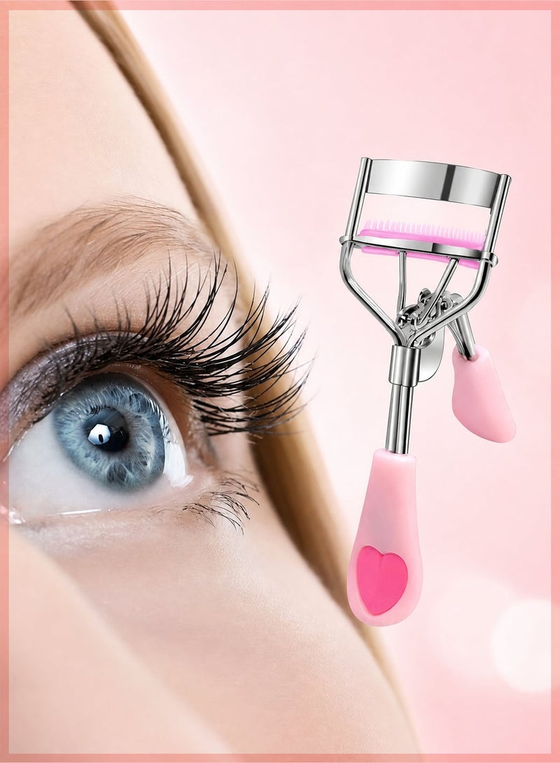 JMEILI 6Pcs Eyelash Curlers Set, Lash Curler with Built-in Comb and 4 Silicone Refills, Portable Eye Curler with Eyebrow Brush for Women Daily Makeup, Pink - Image 2