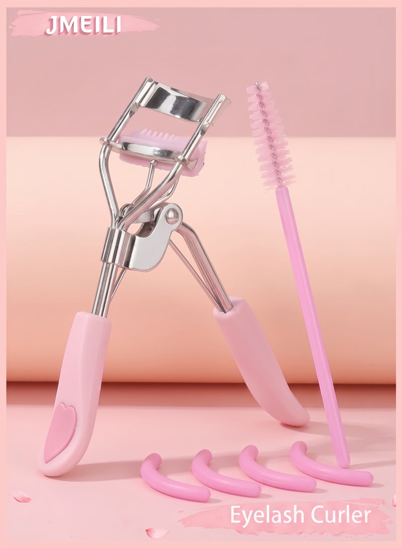 JMEILI 6Pcs Eyelash Curlers Set, Lash Curler with Built-in Comb and 4 Silicone Refills, Portable Eye Curler with Eyebrow Brush for Women Daily Makeup, Pink - Image 1