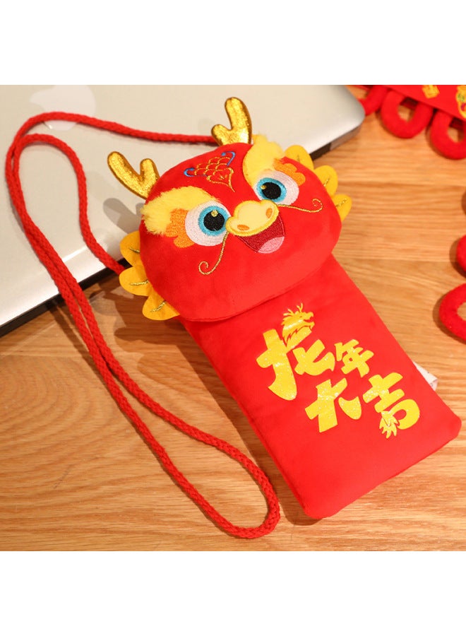 Lucky Dragon Hat Plush Toy Snake Year Embroidery Animal Zodiac Crossbody Red Envelope Doll Opening Red Gift Wholesale-Specifications:Rectangular Dragon Wallet  - Image 1