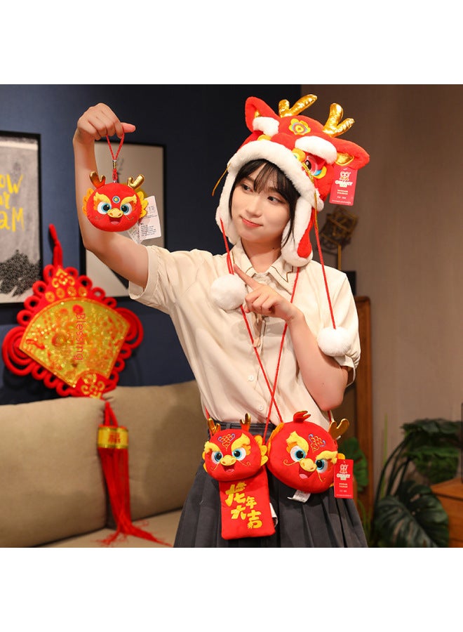 Lucky Dragon Hat Plush Toy Snake Year Embroidery Animal Zodiac Crossbody Red Envelope Doll Opening Red Gift Wholesale-Specifications:Rectangular Dragon Wallet  - Image 4