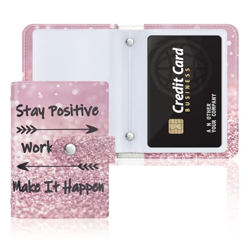 Rouidr Business Card Organizer, RFID Business Card Holder, Small Slim Leather Cards Book, Pocket Name Card Holder Wallet for Women, Work Hard - Image 1