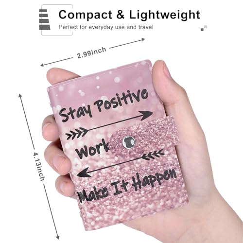 Rouidr Business Card Organizer, RFID Business Card Holder, Small Slim Leather Cards Book, Pocket Name Card Holder Wallet for Women, Work Hard - Image 2