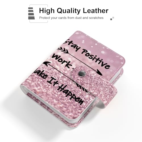 Rouidr Business Card Organizer, RFID Business Card Holder, Small Slim Leather Cards Book, Pocket Name Card Holder Wallet for Women, Work Hard - Image 4