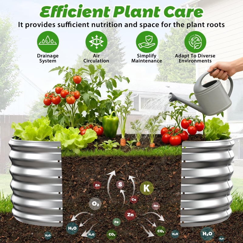 YSEJOMP 17" Tall Outdoor Garden Raised Garden Bed Kits, 4ft X 2ft Oval,0.8MM Thick Metal Raised Planter Bed/Ground Planter Box for Variety of Flowers,Herbs,Vegetables (Silver, 48X24X16.5 Inches) - Image 3