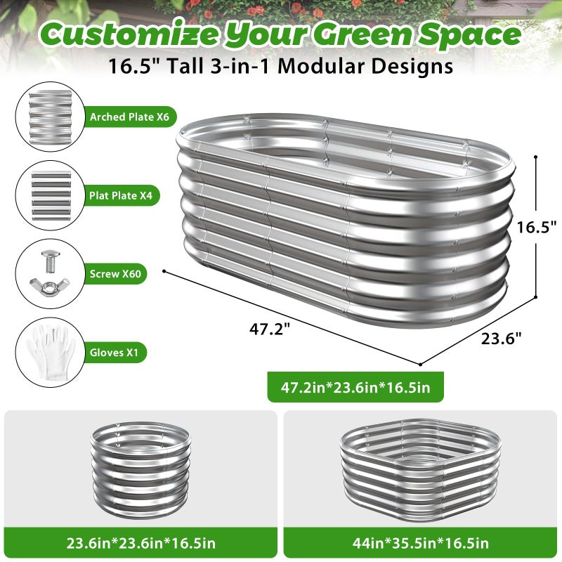 YSEJOMP 17" Tall Outdoor Garden Raised Garden Bed Kits, 4ft X 2ft Oval,0.8MM Thick Metal Raised Planter Bed/Ground Planter Box for Variety of Flowers,Herbs,Vegetables (Silver, 48X24X16.5 Inches) - Image 4