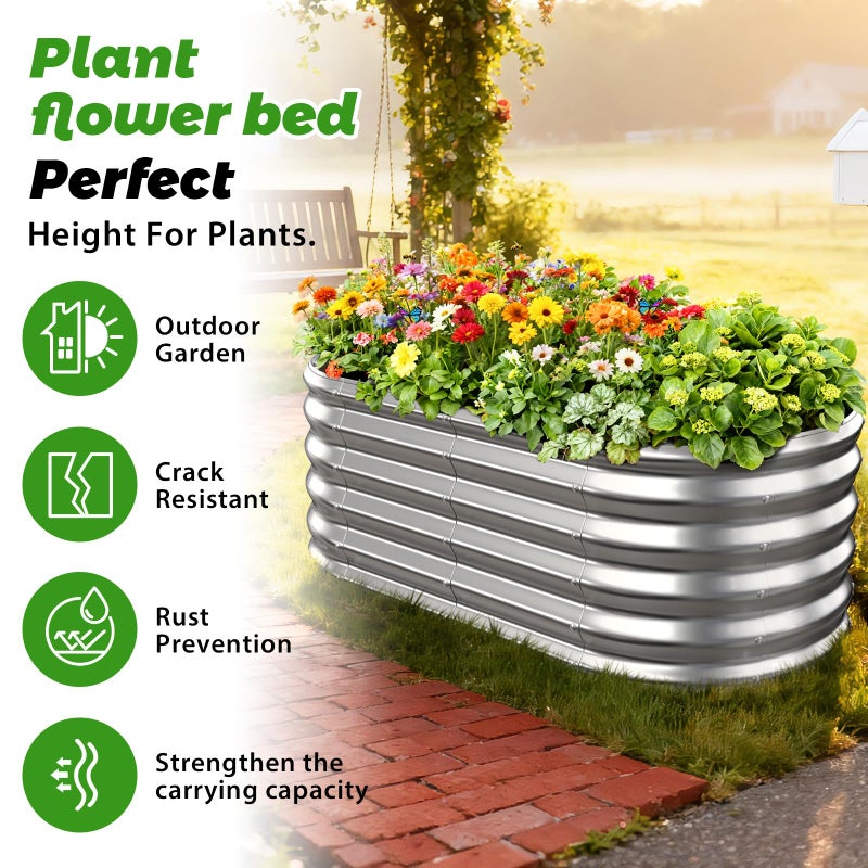 YSEJOMP 17" Tall Outdoor Garden Raised Garden Bed Kits, 4ft X 2ft Oval,0.8MM Thick Metal Raised Planter Bed/Ground Planter Box for Variety of Flowers,Herbs,Vegetables (Silver, 48X24X16.5 Inches) - Image 2
