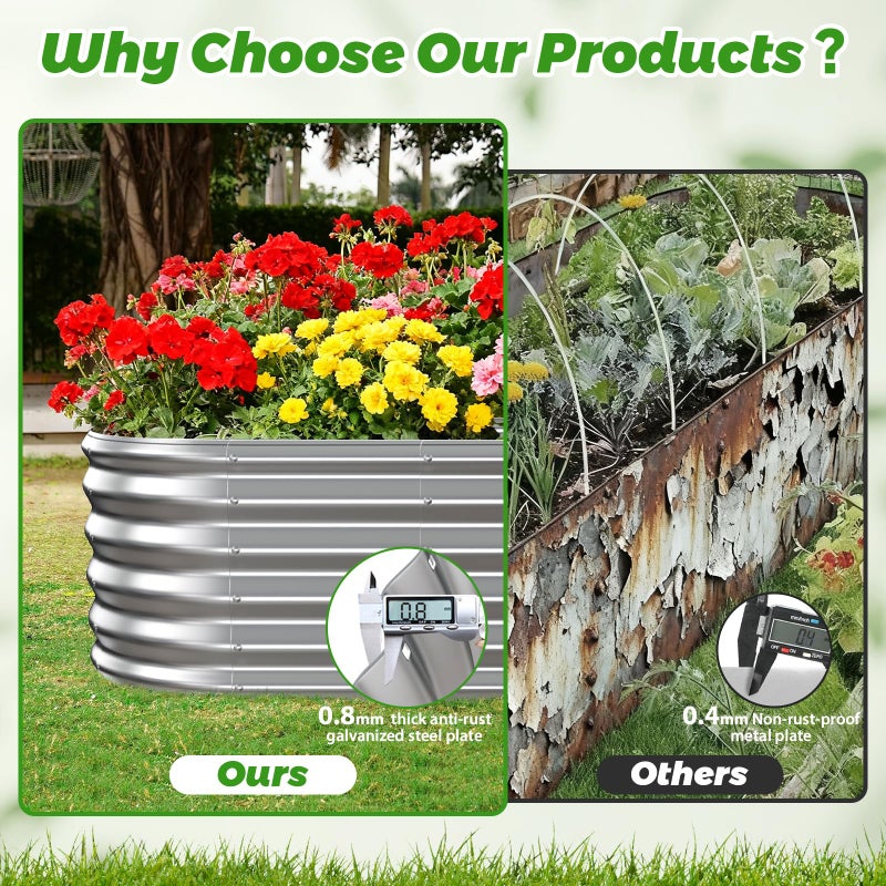 YSEJOMP 17" Tall Outdoor Garden Raised Garden Bed Kits, 4ft X 2ft Oval,0.8MM Thick Metal Raised Planter Bed/Ground Planter Box for Variety of Flowers,Herbs,Vegetables (Silver, 48X24X16.5 Inches) - Image 5