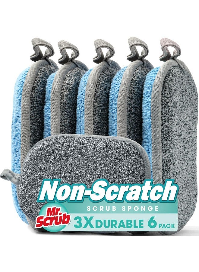 MR. SCRUB Sponges Kitchen Dish Sponge for Washing Dishes Cleaning Kitchen, All-Purpose, 6 Pack, Non Scratch, Rough Scrubbers Side for Non-Stick Cookware, Soft Microfiber Scrub Side for Dishes, Mr. Scrub - Image 1