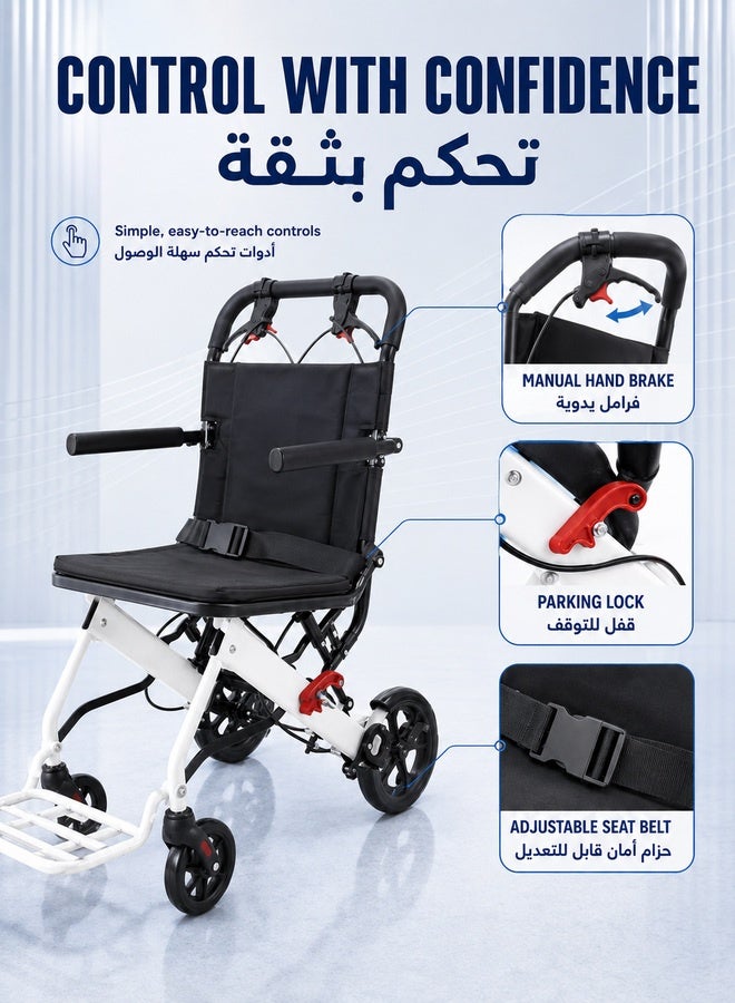 WALALLA Ultralight Only 6.2kg Transport Wheelchair, Folding Portable Boarding Travelling Wheelchair with Hand Brake,Wheelchairs for Adults, Folding Wheelchairs,Trolleys for Elderly Aircraft Travel - Image 4