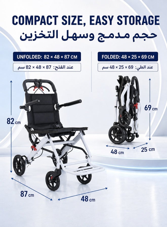 WALALLA Ultralight Only 6.2kg Transport Wheelchair, Folding Portable Boarding Travelling Wheelchair with Hand Brake,Wheelchairs for Adults, Folding Wheelchairs,Trolleys for Elderly Aircraft Travel - Image 5